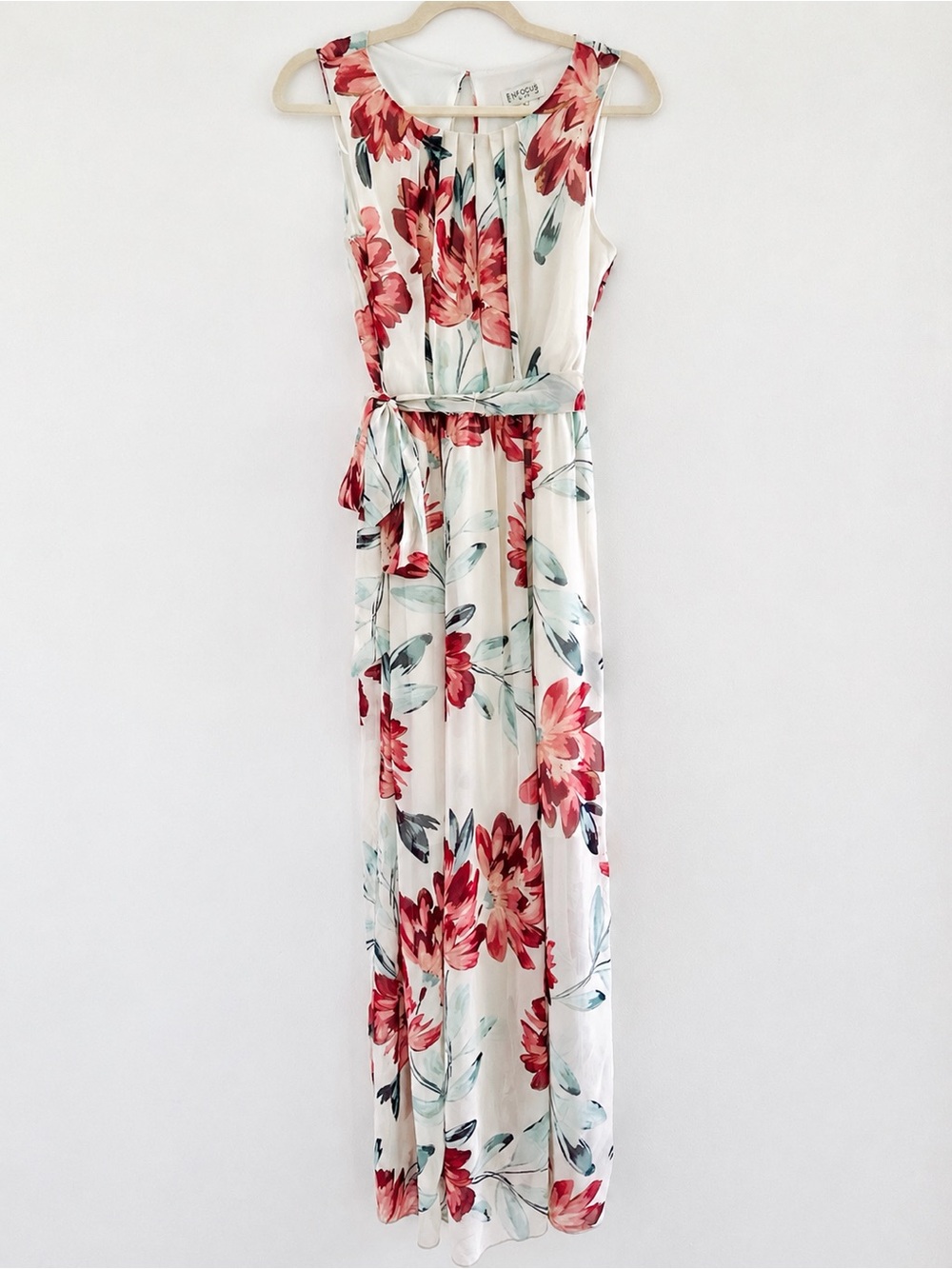 Enfocus Studio Flowy Chiffon Sleeveless Cream/Floral Maxi Dress (4) LIKE NEW